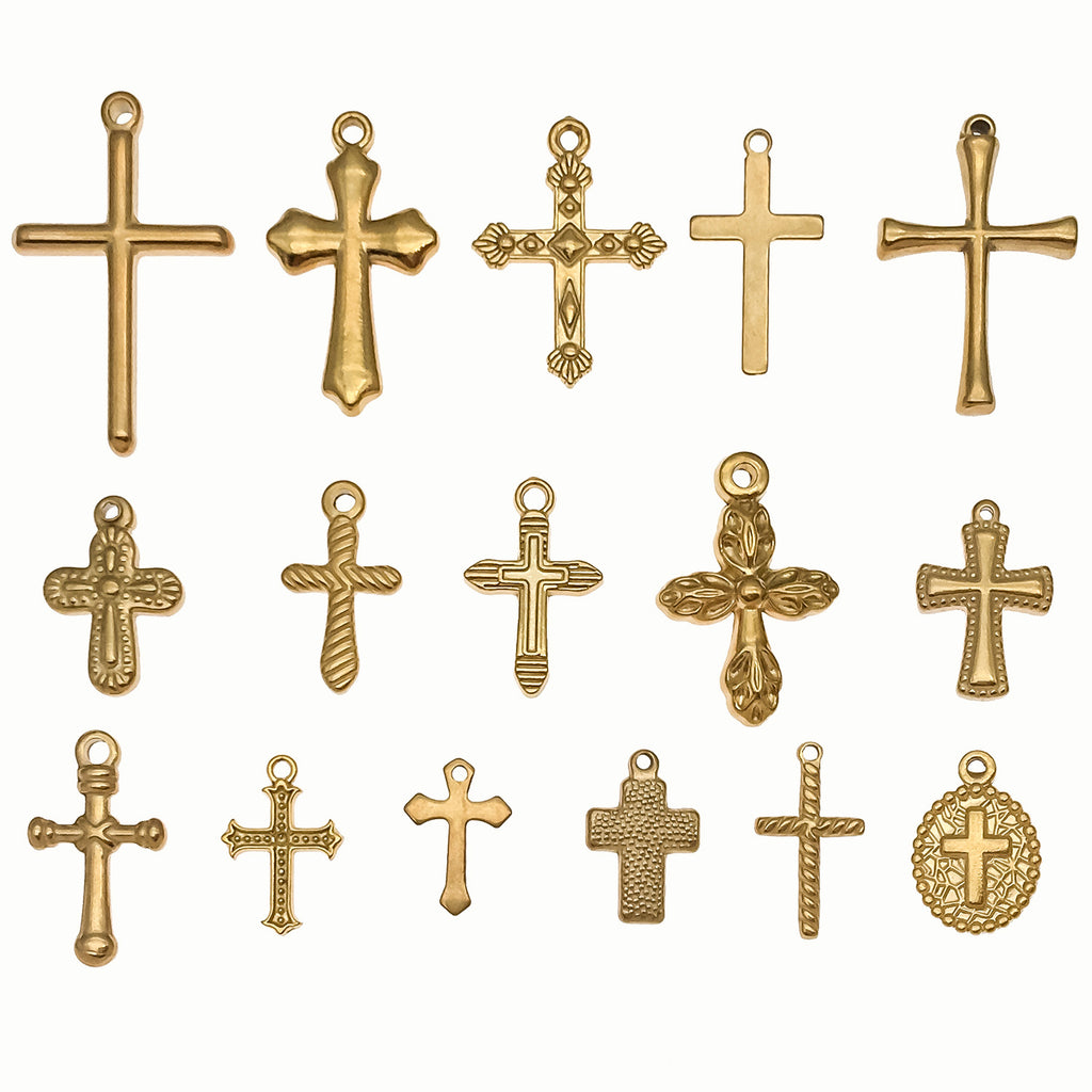 Gold Stainless Steel Vintage Cross Charm Pendant for DIY Bracelet Necklace Jewelry