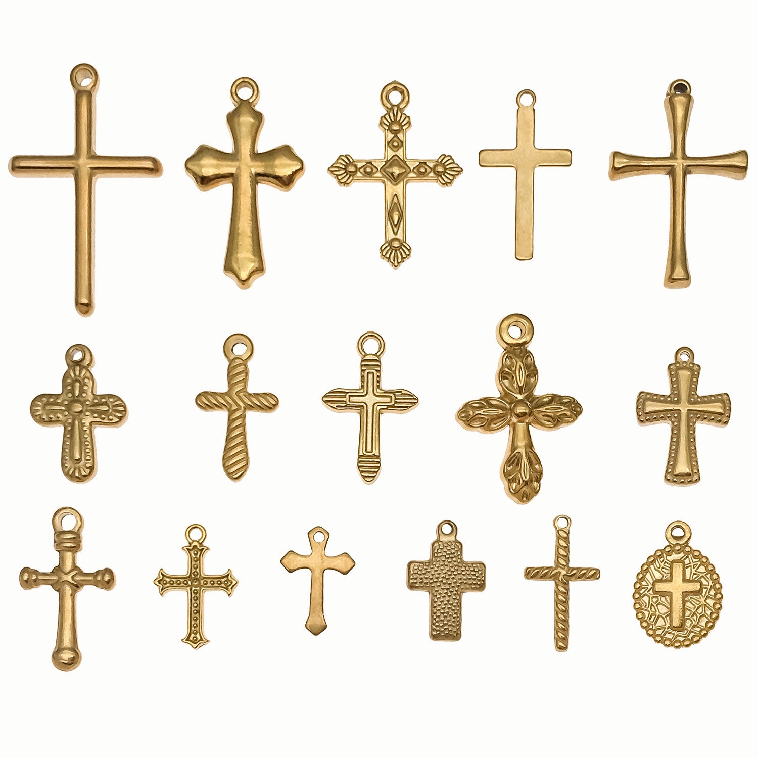 Gold Stainless Steel Vintage Cross Charm Pendant for DIY Bracelet Necklace Jewelry