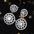 Double Round Floral Clear Stone Earrings Metal Jewelry Design view 1