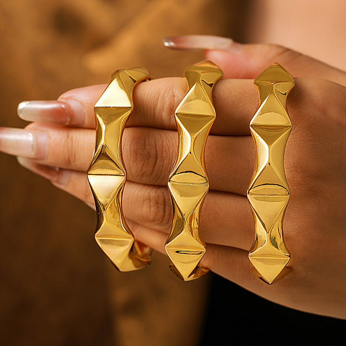 Gold-Tone Geometric Faceted Open Cuff Bracelet, Copper, 5.5 cm