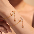 Crescent Moon Star Zircon Y Drop Necklaces Bracelets Gold Steel view 4