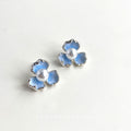 Silver Tone Pale Blue Gradient Three Petal Pearl Center Stud Earrings view 4