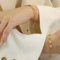 Dual Chain Smiley Face Disc Bracelet Gold Steel Tone view 4