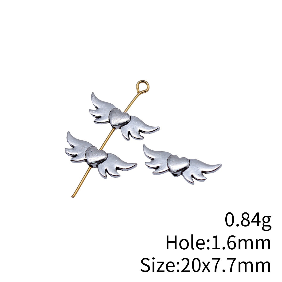 20x7.7mm 0.84g Antique Silver Zinc Alloy Heart Wing Loose Metal Beads for Bracelet Necklace DIY Making