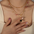 Round Agate Tiger Eye Pendant Necklace Natural Stone Pearl view 3