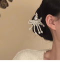 White Pearl Beaded Bow Duckbill Hair Clip Silver Ornate Top view 6