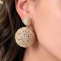 Gold Tone Large Crystal Lattice Ball Drop Earrings view 2