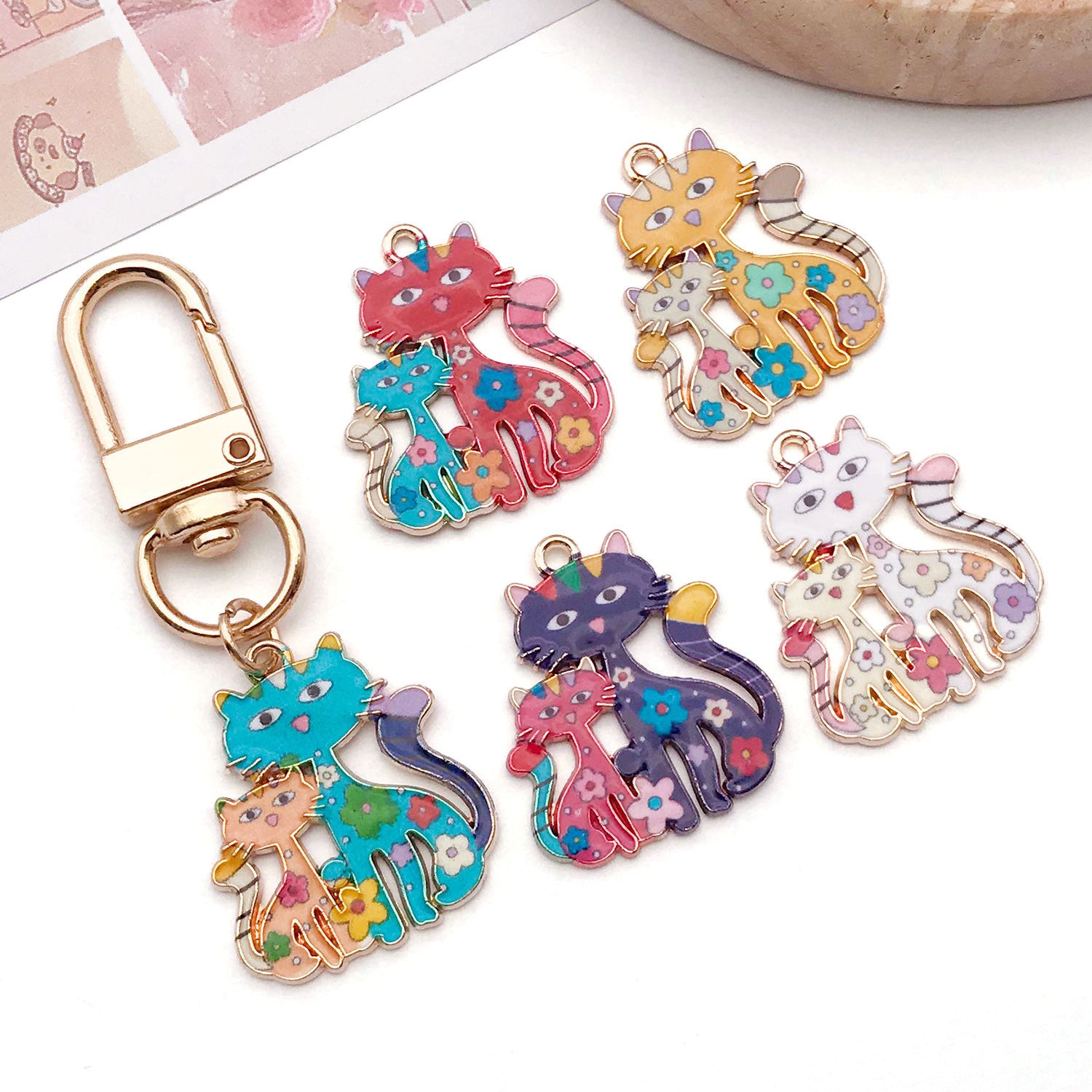 Zinc Alloy Halloween Cat Charm Pendant for Keychain Earrings DIY Jewelry