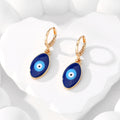 Gold Tone Blue Evil Eye Huggie Drop Earrings in Six Shapes view 4