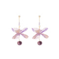 Purple Layered Flower and Clear Top Dangle Earrings view 5