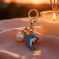 Blue Dolphin Pearl Rhinestone Enamel Keychain Clasp view 3