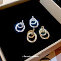 Silver Tone Double Circle Crystal Stud Earrings Fashion Jewelry view 4