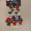 Multicolor Crystal Leaf Cluster Statement Drop Earrings view 2