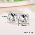 Silver Cat Face Stud Earrings Black Enamel Whiskers view 5