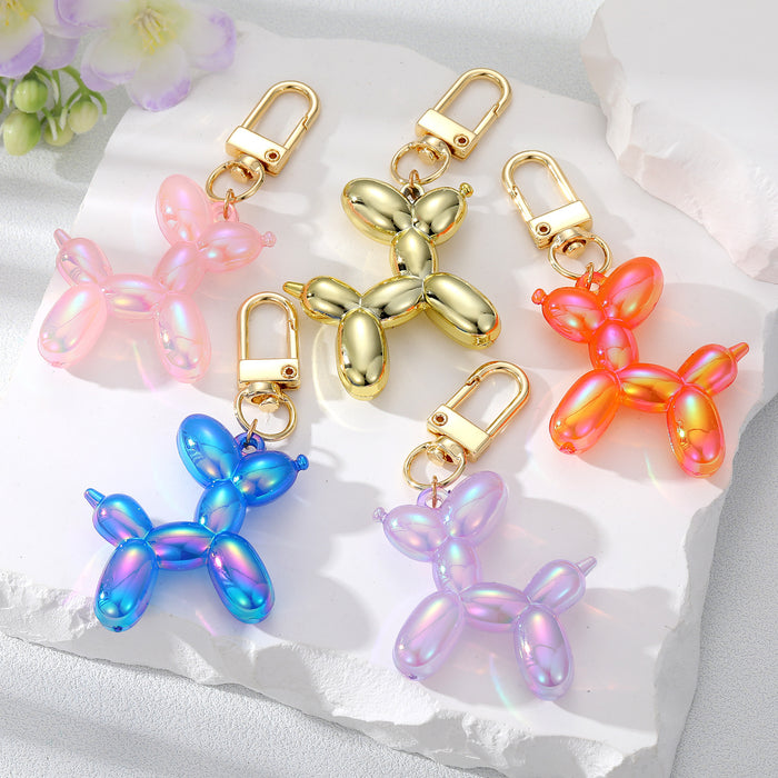 Gold Tone Iridescent Balloon Dog Clip Keychains in Seven Colors