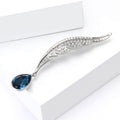 Silver Tone Crystal Wing Brooch With Blue Teardrop Drop view 2