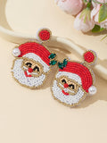Beaded Santa Claus Face Drop Earrings Red White Gold Tone view 6