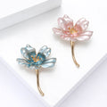 Enamel Flower Brooch Gold Stem Pink Or Blue Petal Pin view 2