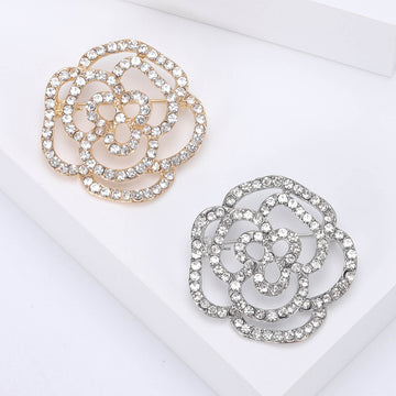 Crystal Camellia Outline Brooch in Gold or Silver Tone