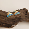 Gold Mountain Peak Blue Green Cloud Enamel Stud Earrings view 4