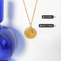 Round Wave Coin Pendant Necklace Gold or Steel Tone view 2