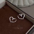 Silver Open Outline Heart Stud Earrings Minimal Metal view 3