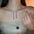 Silver Teardrop Crystal Open Choker Dual Drop Ends view 1