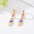 Gold Tone Colorful Enamel Hamsa Evil Eye Huggie Earrings view 4