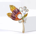 Multicolor Enamel Leaf Pearl Rhinestone Brooch Gold Tone view 2