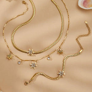 Crystal Six Petal Flower Necklace and Bracelet Collection