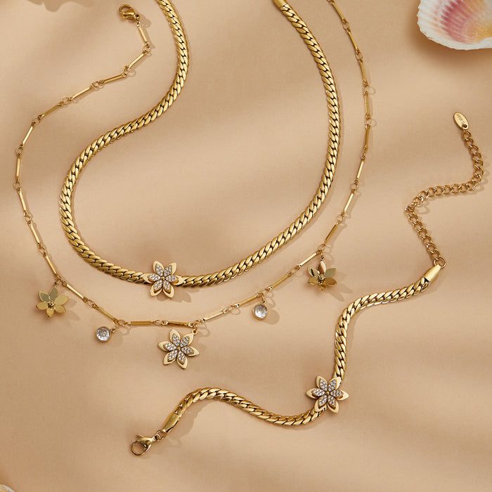 Crystal Six Petal Flower Necklace and Bracelet Collection