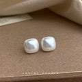 Square Cushion Pearl Stud Earrings Four Color Size Styles view 4
