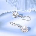 Silver Tone Infinity Cross Pearl Drop Hook Earrings view 2