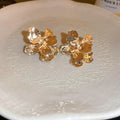 Sculpted Metal Flower Stud Earrings For Women Jewelry view 6