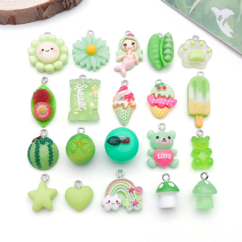 Green Resin Watermelon Ice Cream Bear Orange Charm Pendants for DIY Bracelet Necklace