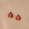 Six Red Black and Pearl Look Ladybug Novelty Earrings view 4