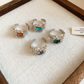 Irregular Textured Open Rings Colored Stone Four-Piece Sets view 6