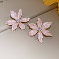 Layered Iris Flower Stud Earrings in Pink Blue Gold and White view 6