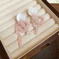 Pastel Stone Chip And Pearl Tassel Stud Earrings Jewelry Pair view 1
