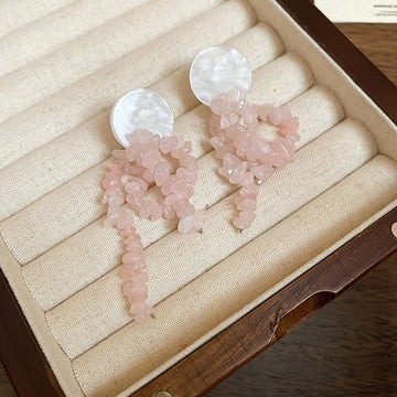 Pastel Stone Chip And Pearl Tassel Stud Earrings Jewelry Pair