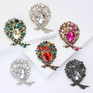 Jeweled Floral Crystal Brooch in Six Color Styles Decorative Lapel Pin