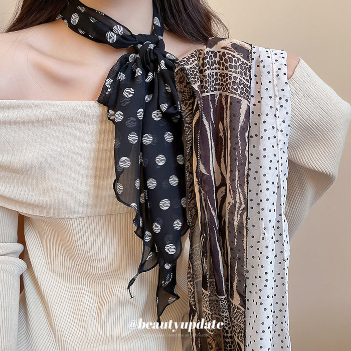Long Lightweight Neck Scarf in Polka Dot or Mixed Animal Print