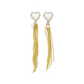 Iridescent Heart and Gold Chain Tassel Earrings with Polished Metal Details view 5
