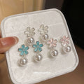 Pastel Flower Pearl Drop Stud Earrings Fashion Jewelry Accessory view 1