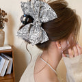White Bandana Paisley Print Fabric Bow Large Hair Claw Clip view 2