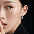 Blue Round Stone and Clear Hexagonal Drop Earrings in Silver Tone view 3