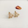Gold Openwork Christmas Tree Stud Earrings Red Green Stones view 4