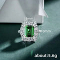 Silver Green Emerald Cut Halo Clear Stone Ring Alloy view 4