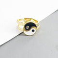Gold Tone Black and White Yin Yang Adjustable Ring Pair view 1