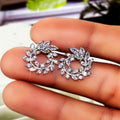 Silver Olive Leaf Circle Clear Stud Earrings Alloy view 2